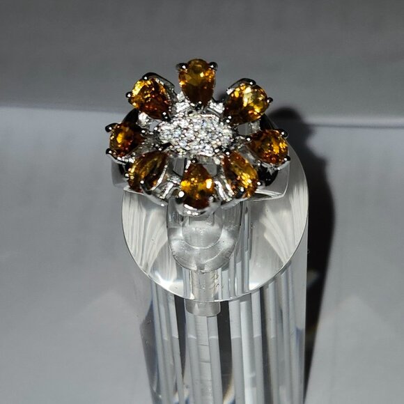 .925 Sterling Silver Orange Citrine Cubic Zirconia Ring Size 6.5 Value $690 - Picture 3 of 8